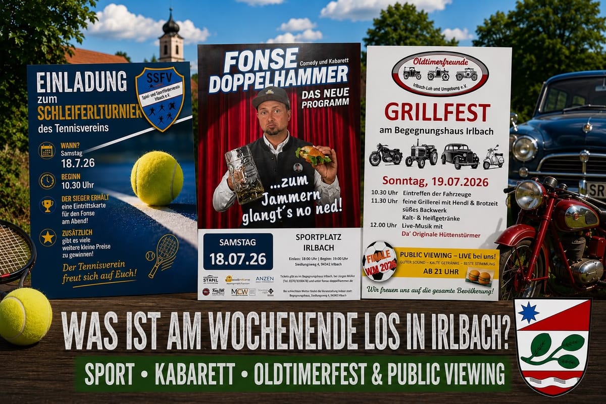 Drei Veranstaltungen an einem Wochenende: Irlbach lädt zum Kabarett, Tennis und Oldtimerfest ein