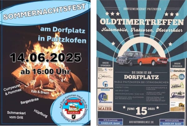 Sommer-Wochenende in Paitzkofen: Sommernachtsfest & Oldtimertreffen am 14. und 15. Juni 2025